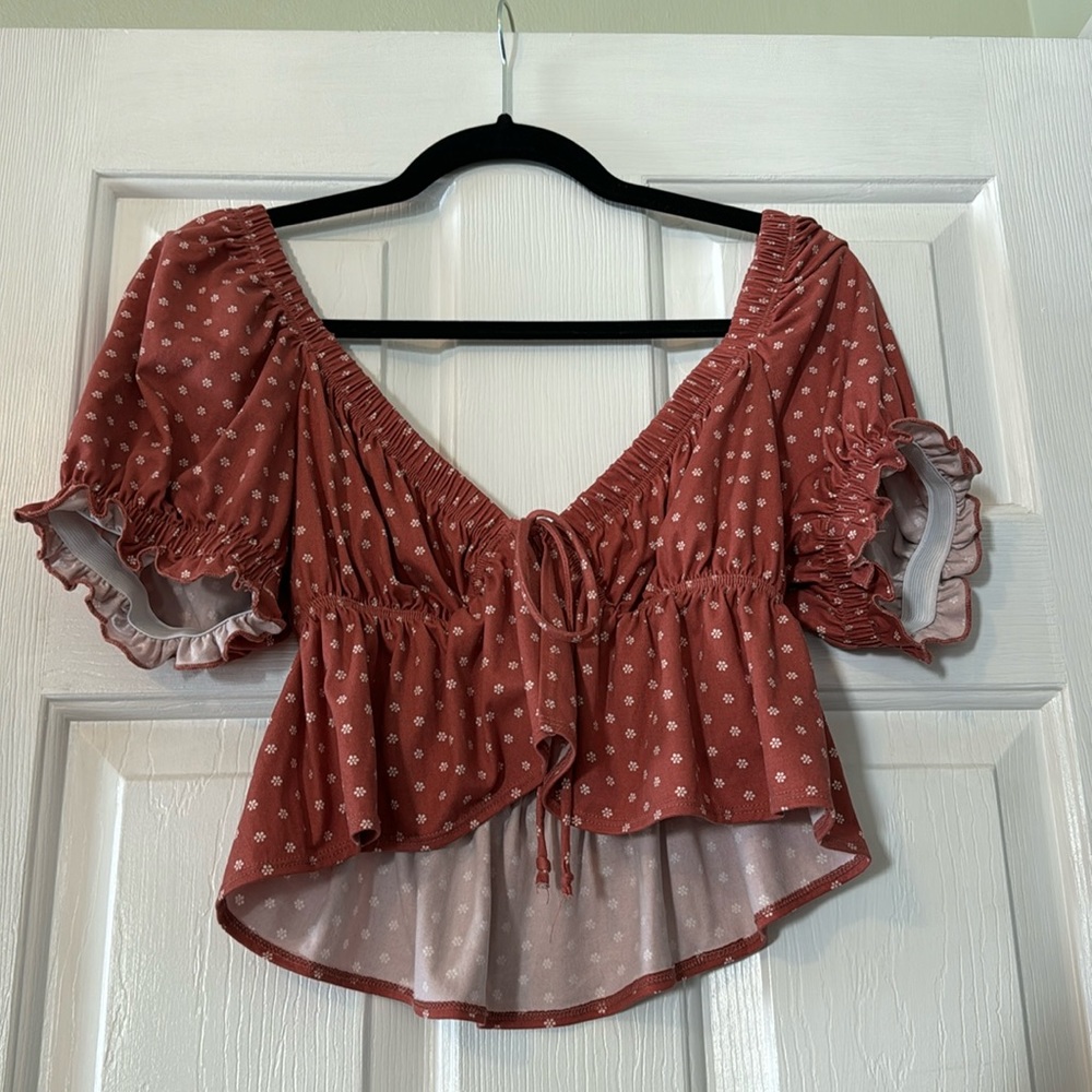 Urban Outfitters Happy Puff Sleeved Crop Top